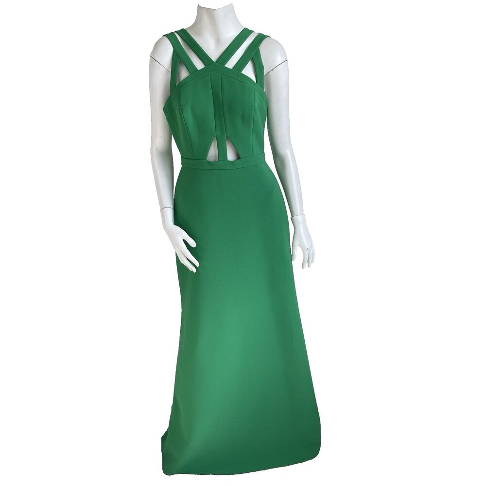 BCBGMaxAzria Strappy Cutout Emerald Maxi Gown